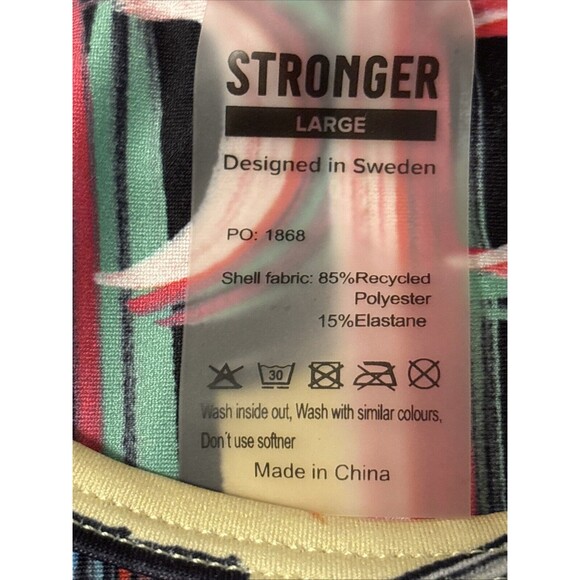 Stronger Label High Neck Sports Bra Sz L Colorful “Happy” Graphic Racerback - Picture 3 of 6
